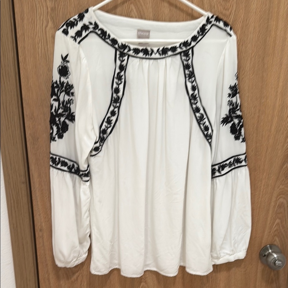 Chico's Ivory and Black Floral Blouse